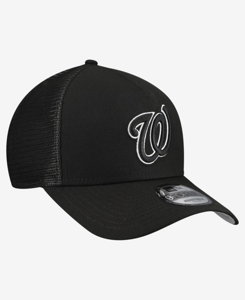 Men's Black Washington Nationals Side Script 9FORTY A-Frame Trucker Adjustable Hat