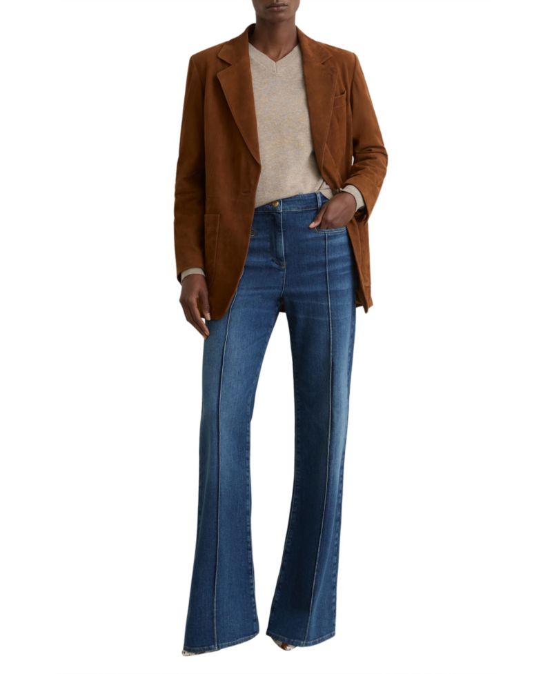 Women's Pintuck-Detail Flared Jeans