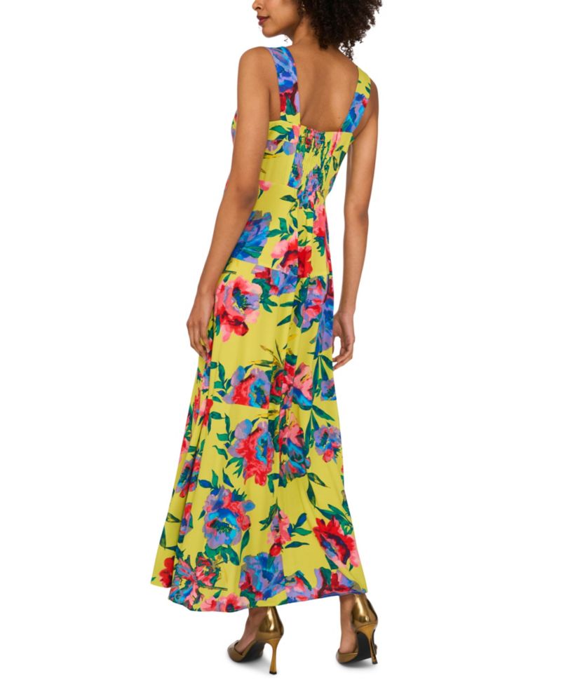 Women's Floral Square-Neck Smocked-Back Sleeveless Maxi Dress