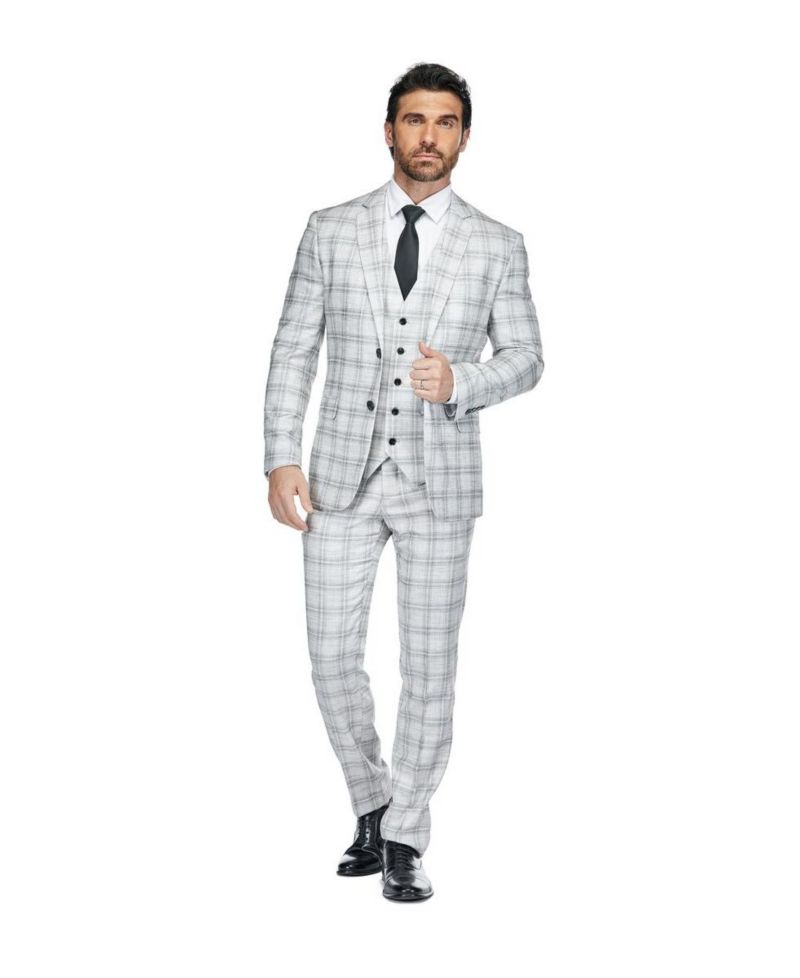 Men's 3 Piece Slim Fit Tailored Check Suit