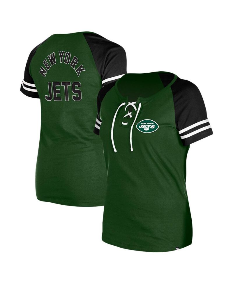 Women's Green New York Jets Lace-Up Raglan T-Shirt