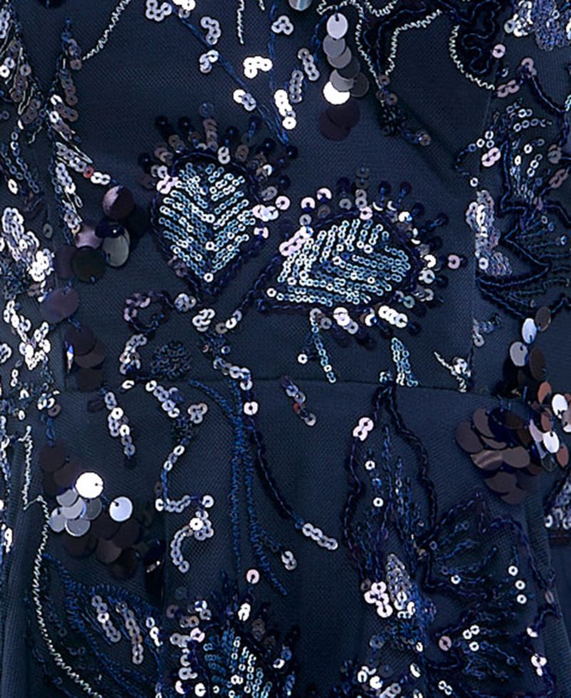 Juniors' Sequin Floral-Embroidered Fit-and-Flare Mini Dress