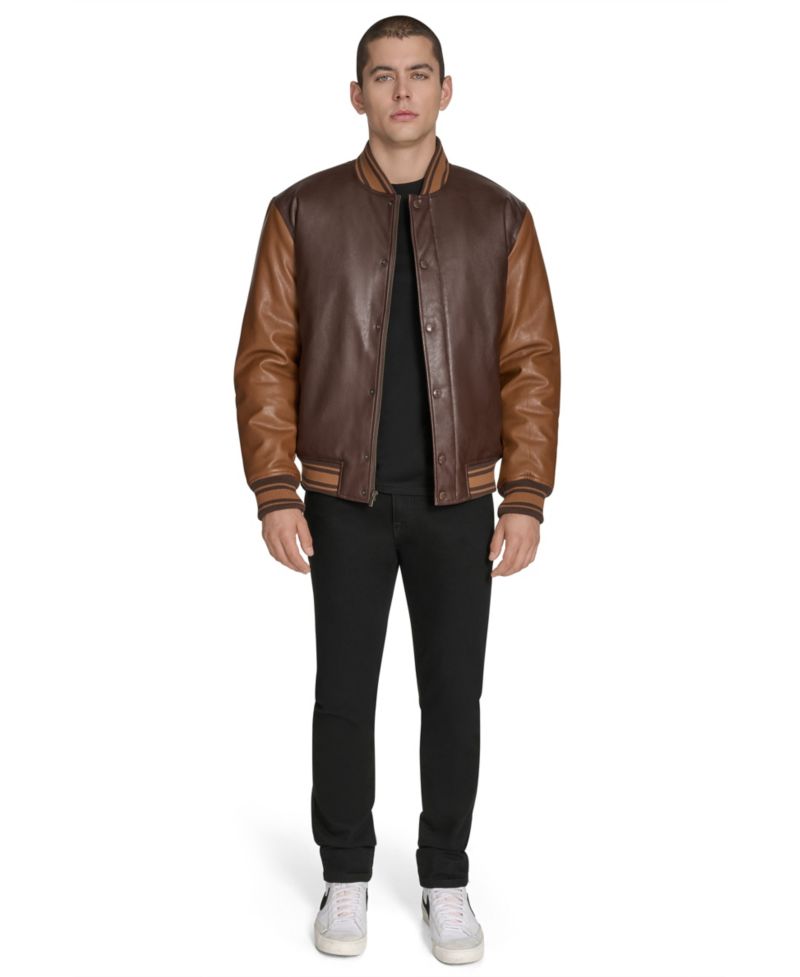 Men's Faux Leather Varsity Jacket