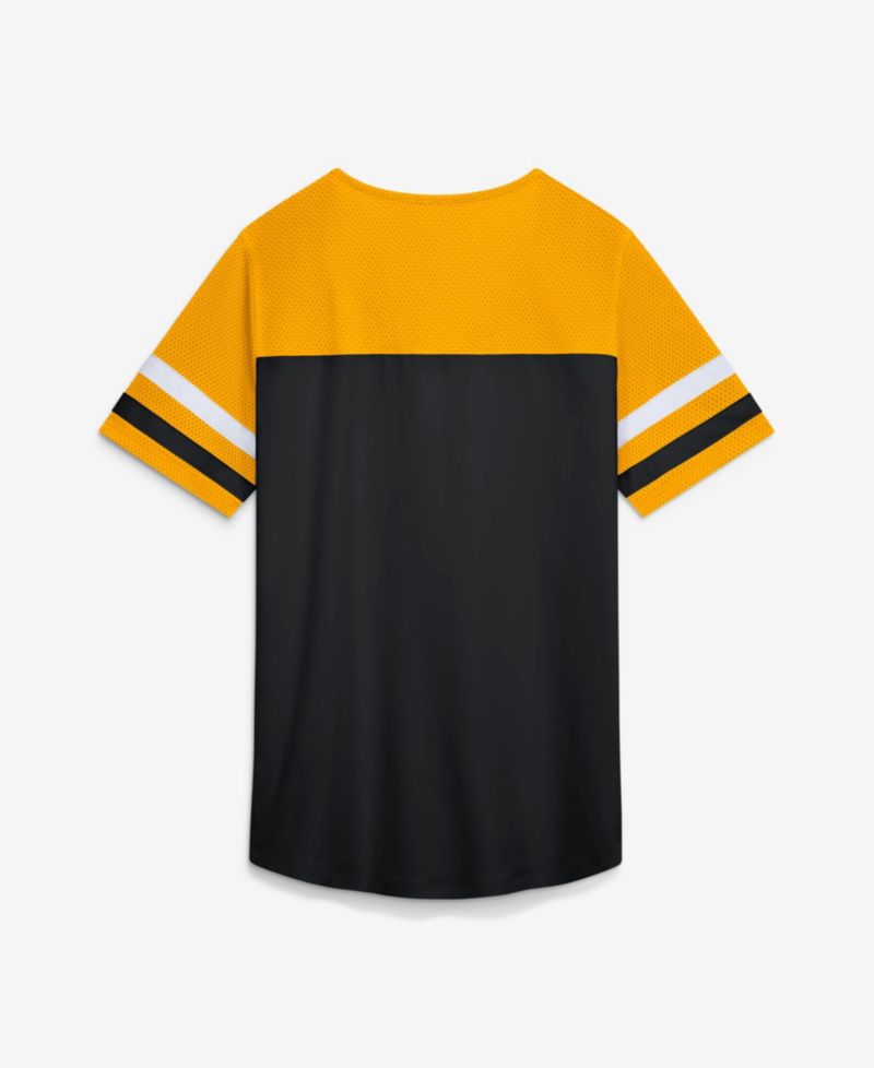 Women's Black Pittsburgh Steelers Curl Route Athena Lace-Up T-Shirt