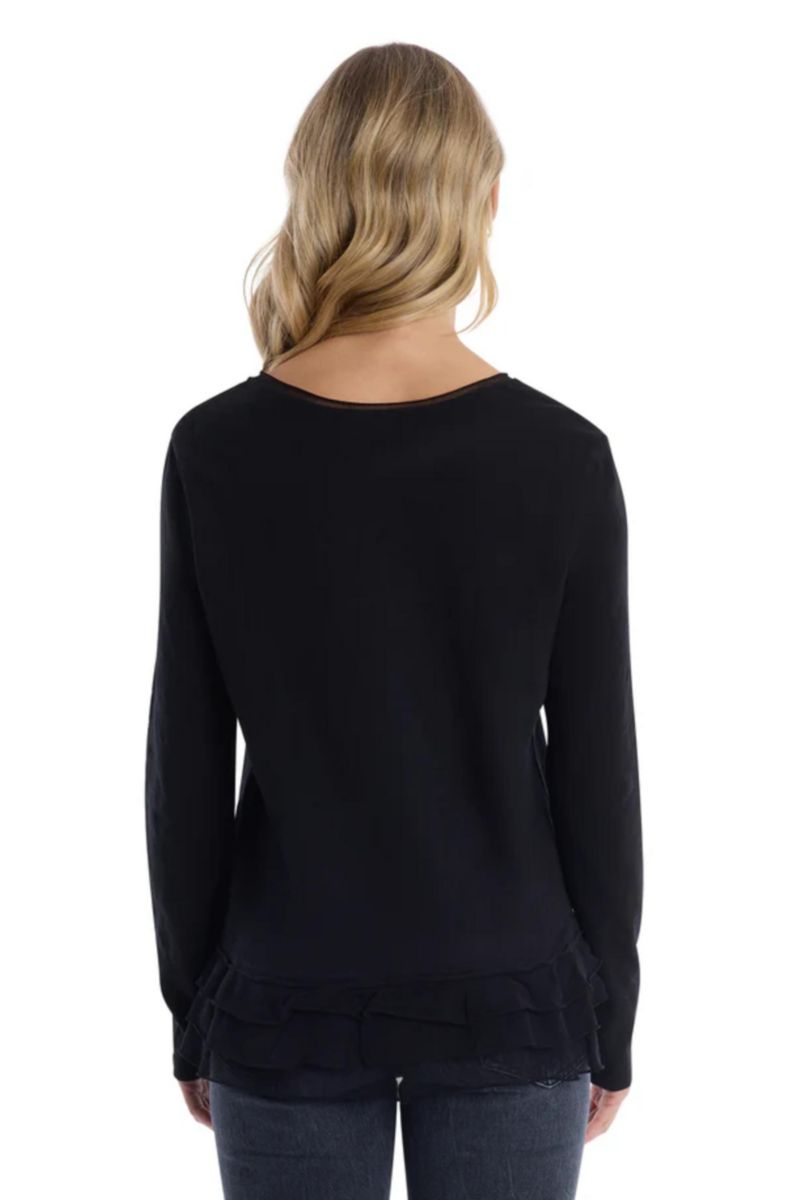 Women's Clothing V-Neck Mixed Media Long Sleeve Tee