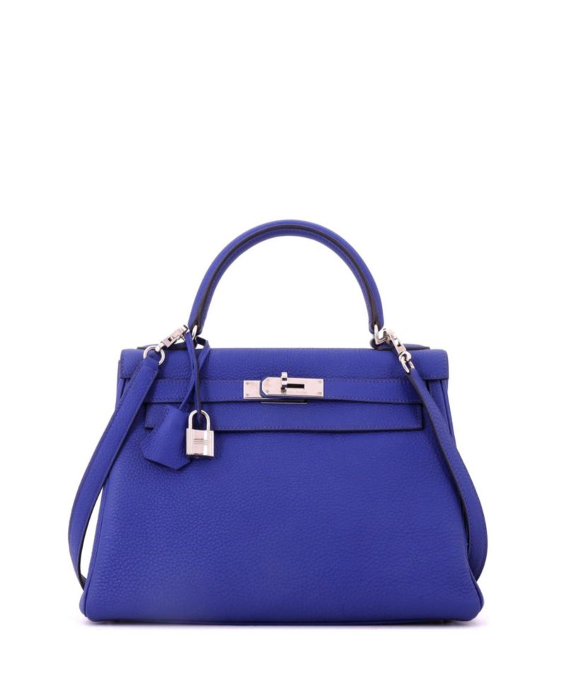 Kelly 28 Handbag Blue Togo with Palladium Hardware