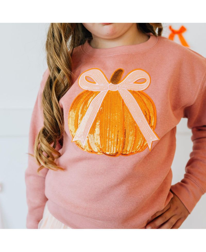 Little Girls Coquette Pumpkin Sequin Patch Sweatshirt