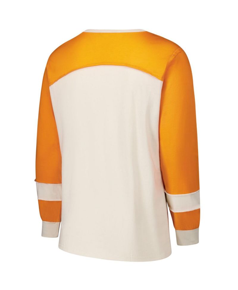 Women's Cream/Orange Miami Dolphins Plus Size Double Header Curve Toni Long Sleeve T-Shirt