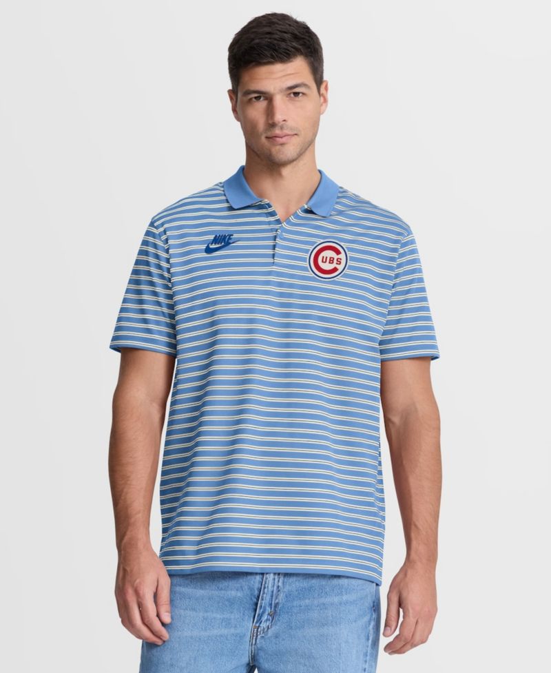 Men's Light Blue Chicago Cubs Cooperstown Collection Dri-FIT Victory Striped Polo Shirt