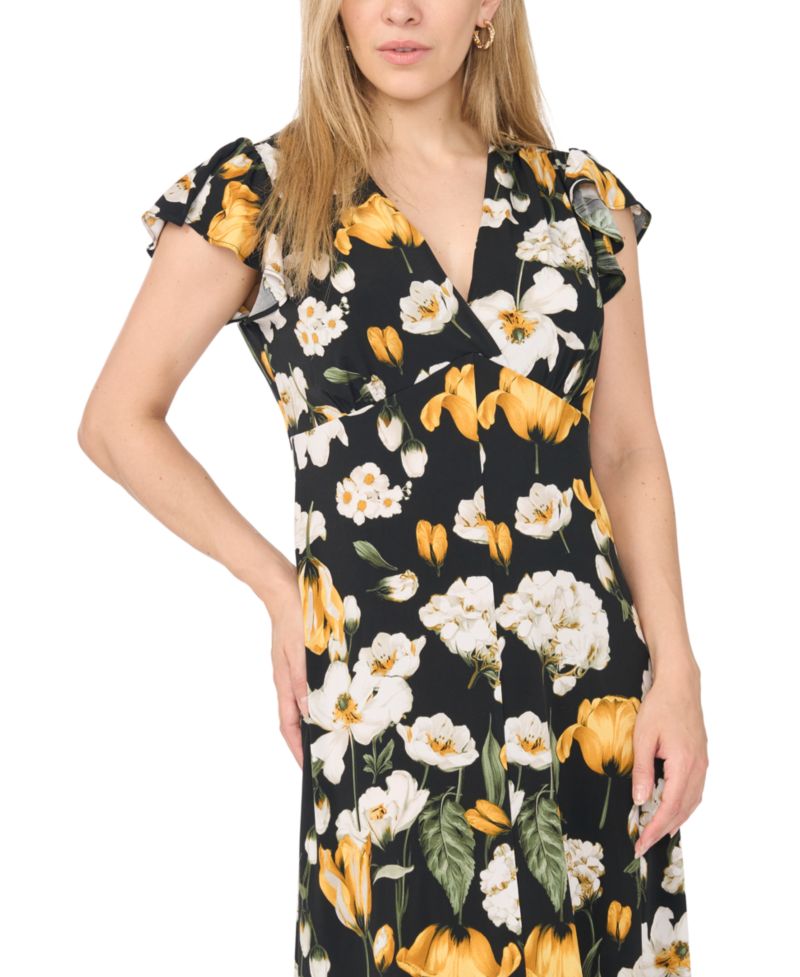 Women's Surplice Flutter-Sleeve V-Neck Maxi Dress