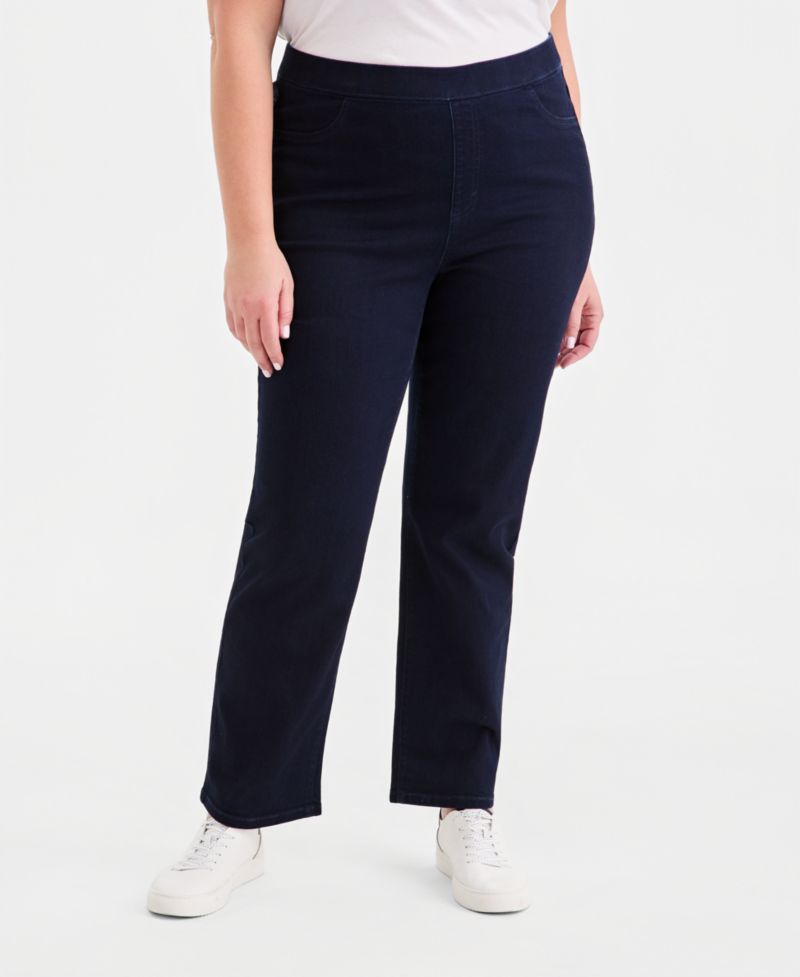 Plus Size Straight-Leg Pull-On Jeans