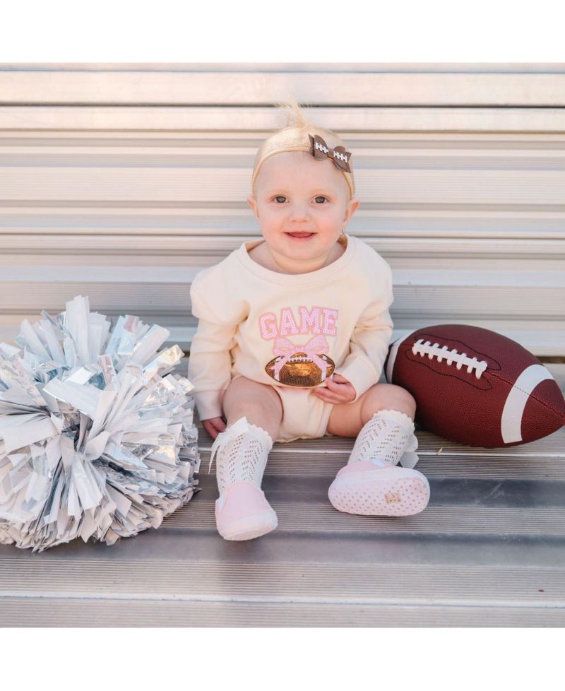 Baby Girls Game Day Sequin Patch Long Sleeve Romper