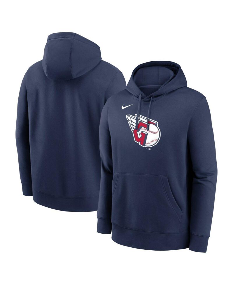 Men's Navy Cleveland Guardians Logo Club Fleece Pullover Hoodie