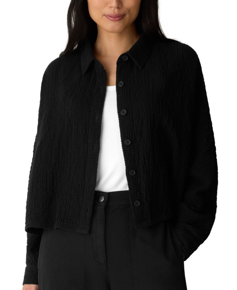 Women's Doubleweave Collared Neck Cotton-Blend Jacket