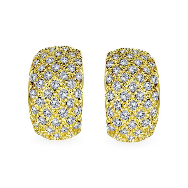 Cocktail Wide Pave Gold Encrusted Crystal Half Dome Clip On Earrings