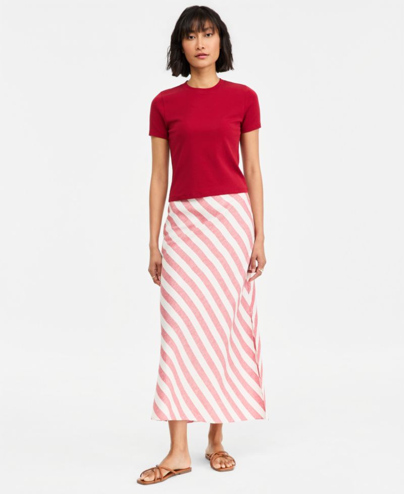 Women's Stripe Linen Blend Side Slit Skirt