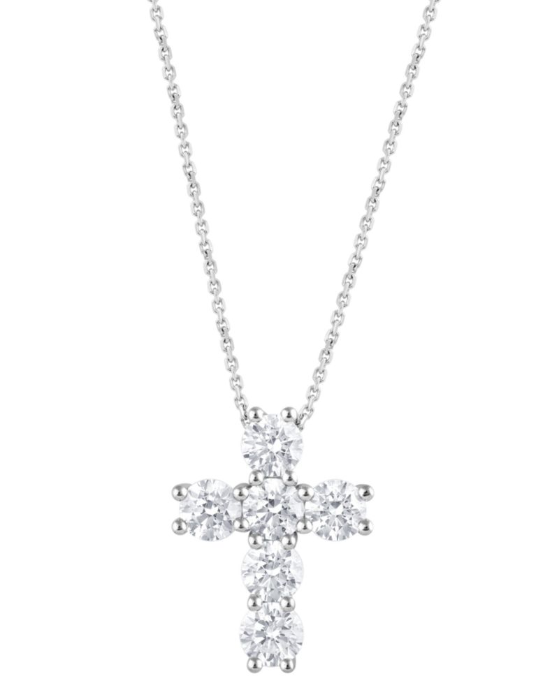 Lab Grown Diamond Cross Pendant Necklace (5 ct. t.w.) in 14k White Gold or 14k Yellow Gold, 16" + 2" extender