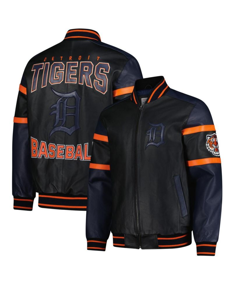 Men's Black Detroit Tigers Full-Zip Leather Varsity Jacket