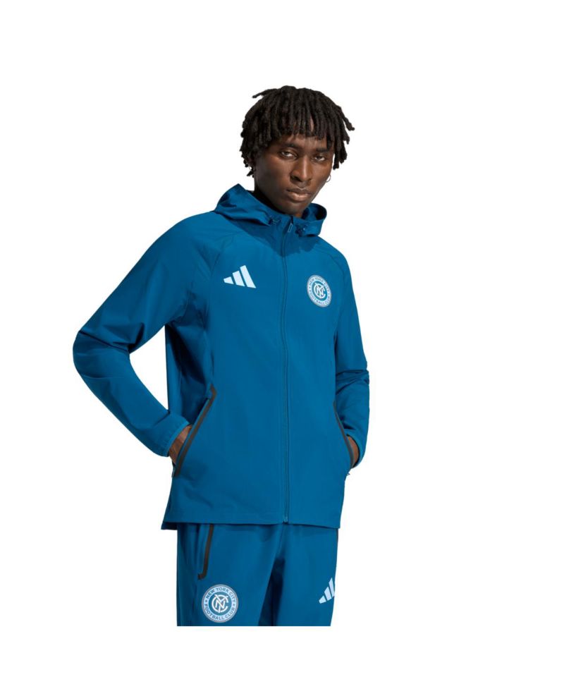 Men's Blue New York City FC Tiro Travel Full-Zip Hooded Windbreaker Jacket