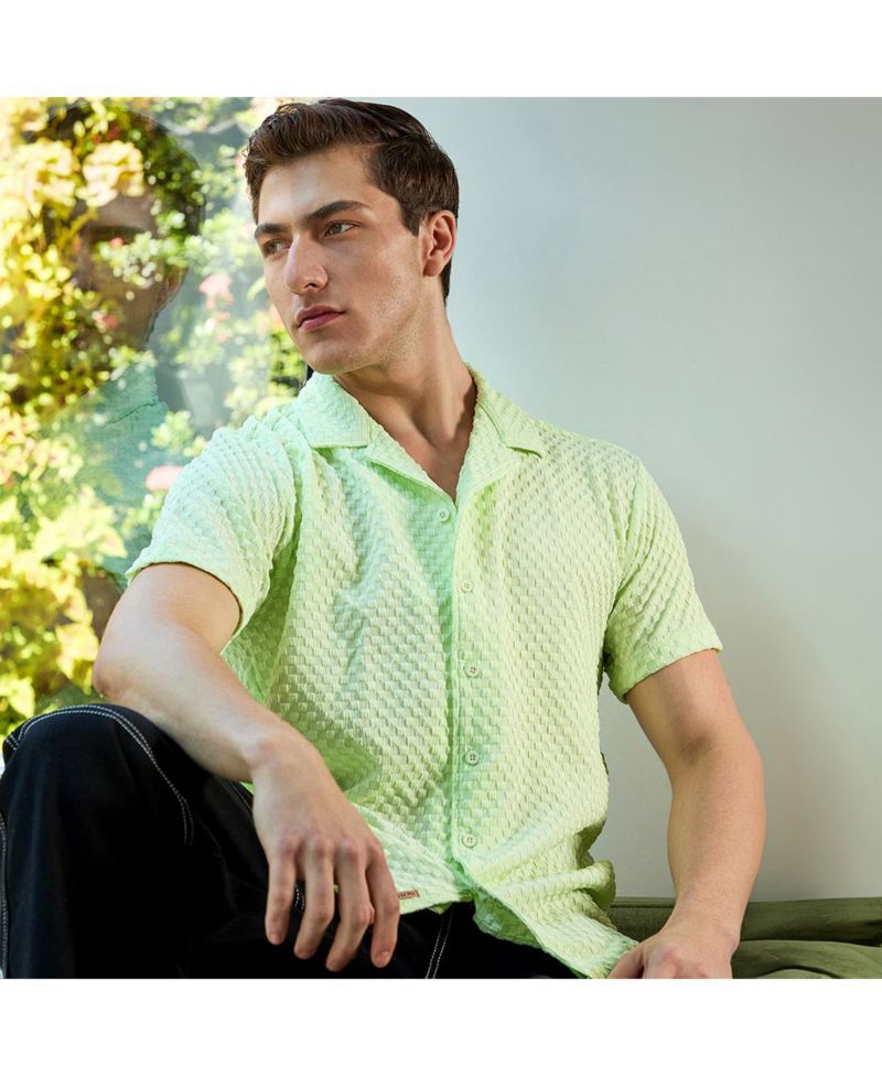 Men's Lime Green Self-Design Box Shirt