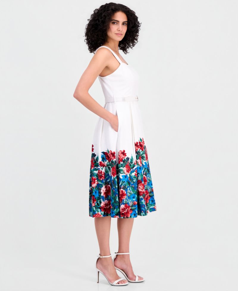 Petite Border Print Square Neck Midi Tank Dress