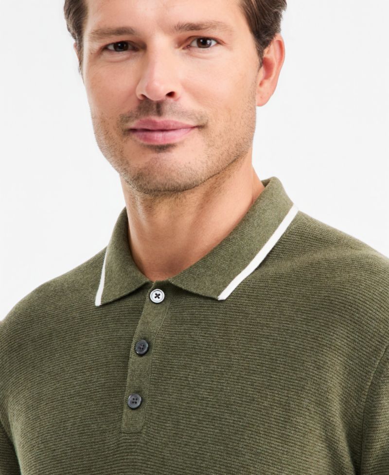 Men's Tipped Long-Sleeve Polo Sweater, Macy's Exclusive