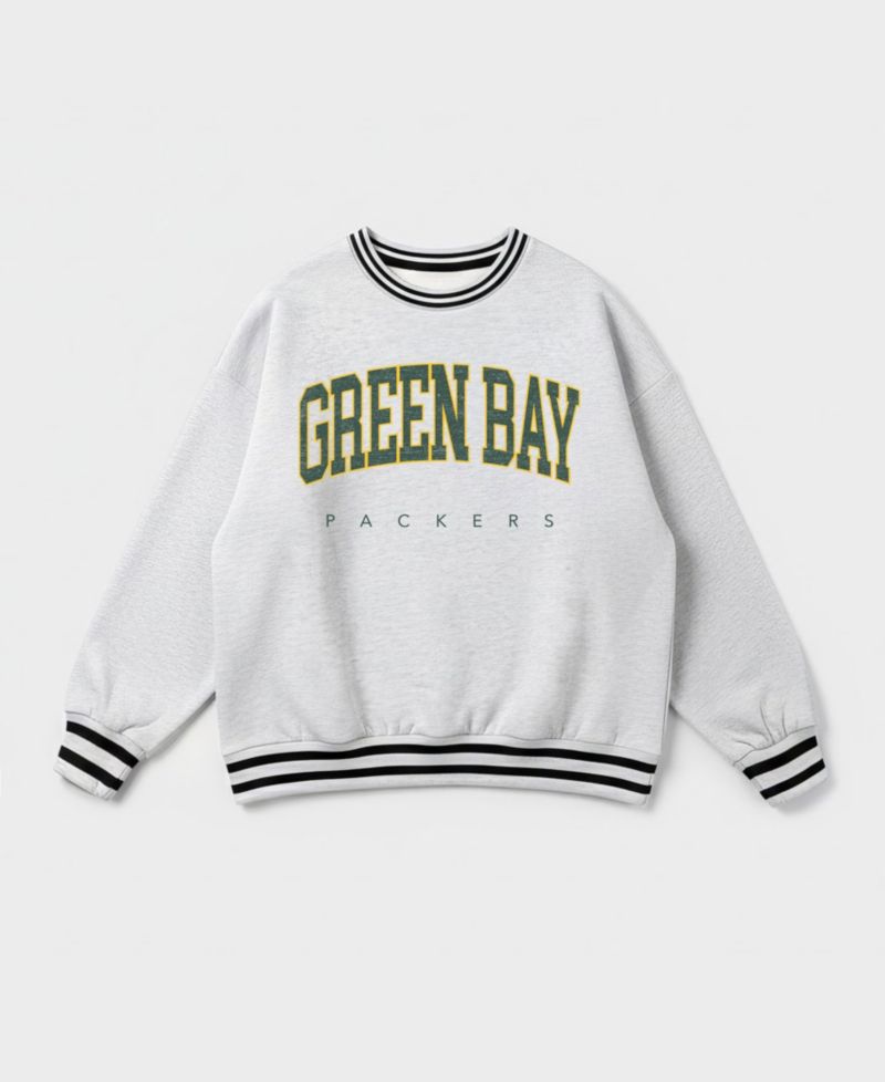 Women's Green Bay Packers Oversized Easy Energy Ringer Stripe Sweatshirt