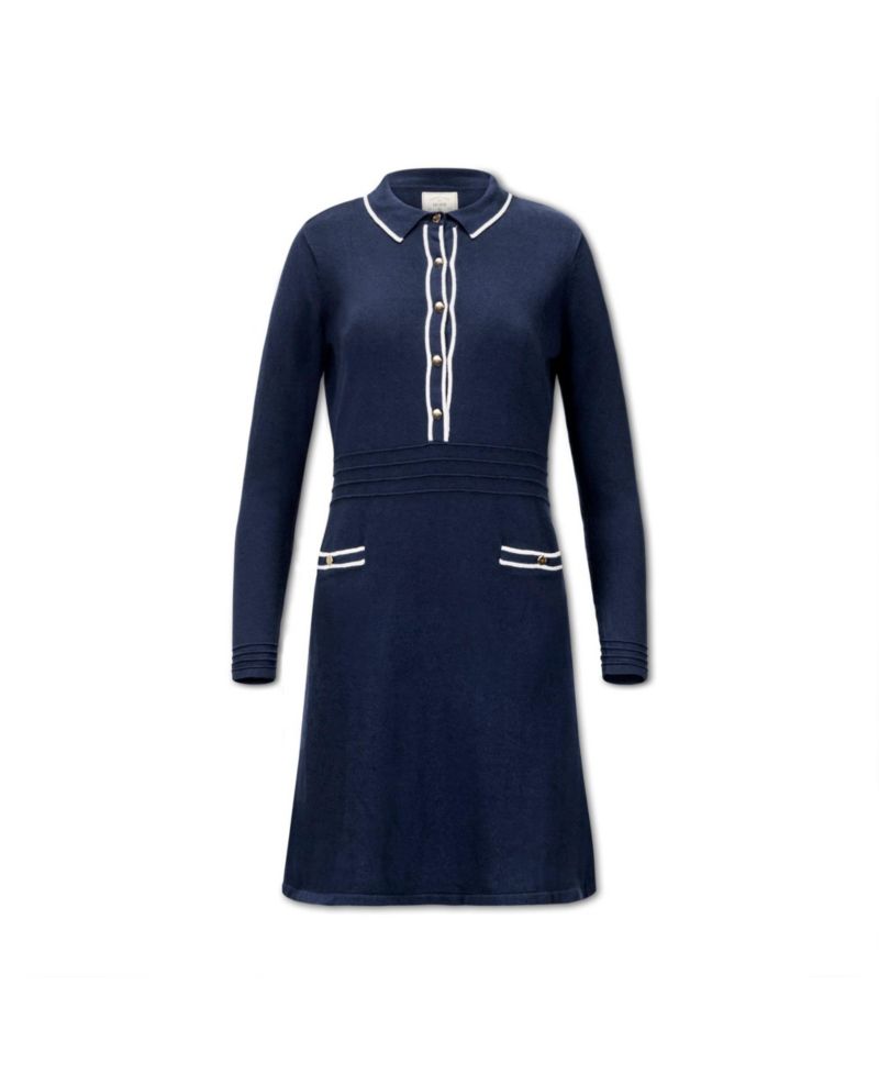 Women's Hope and Henry Long Sleeve Tipped Button Front Sweater Dress