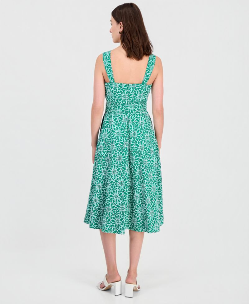Tahhari ASL Women's Cotton Eyelet Belted Midi Dress
