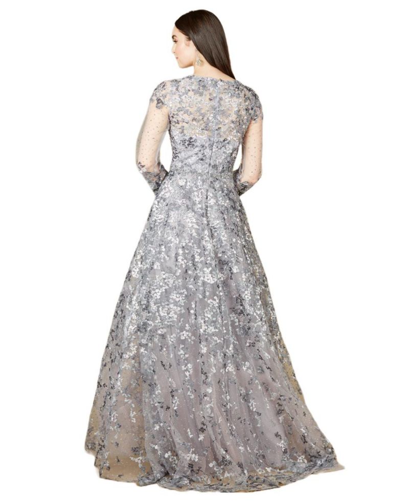 Women's A-line Gown With Long Sleeves, V-Neckline