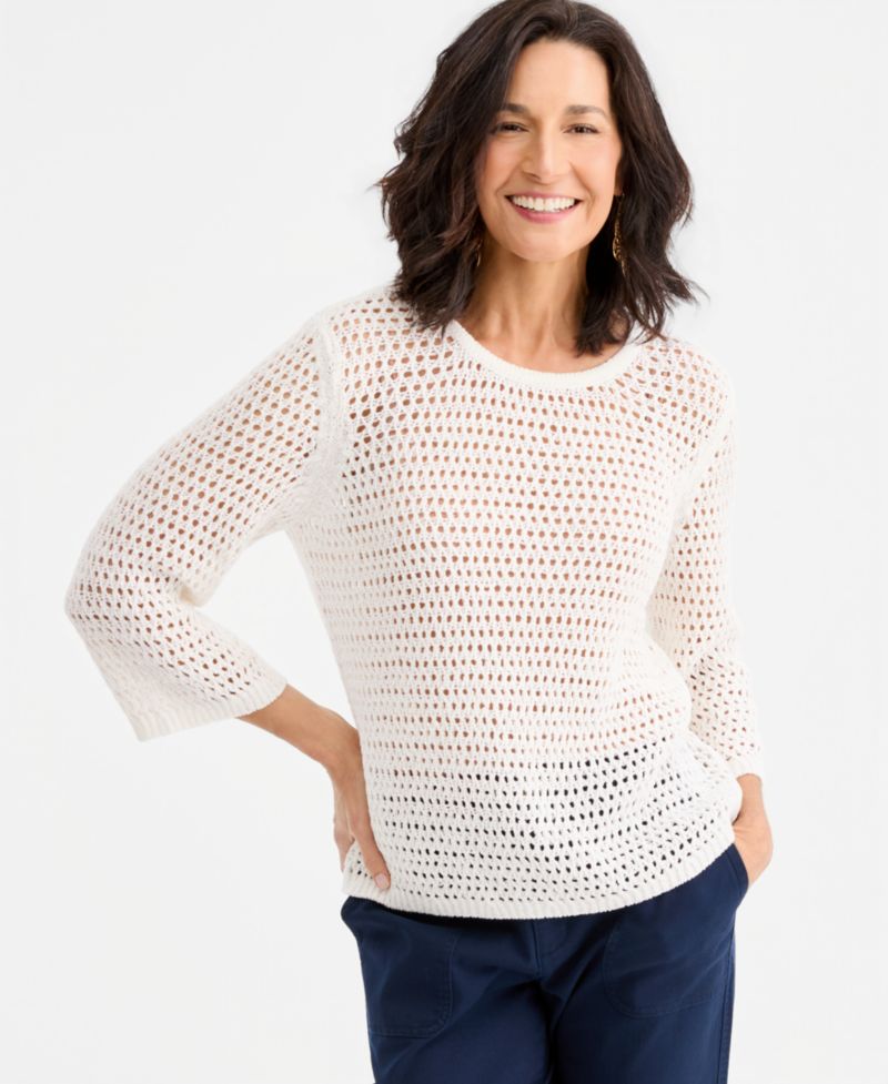Women's Open-Stitch 3/4-Sleeve Sweater