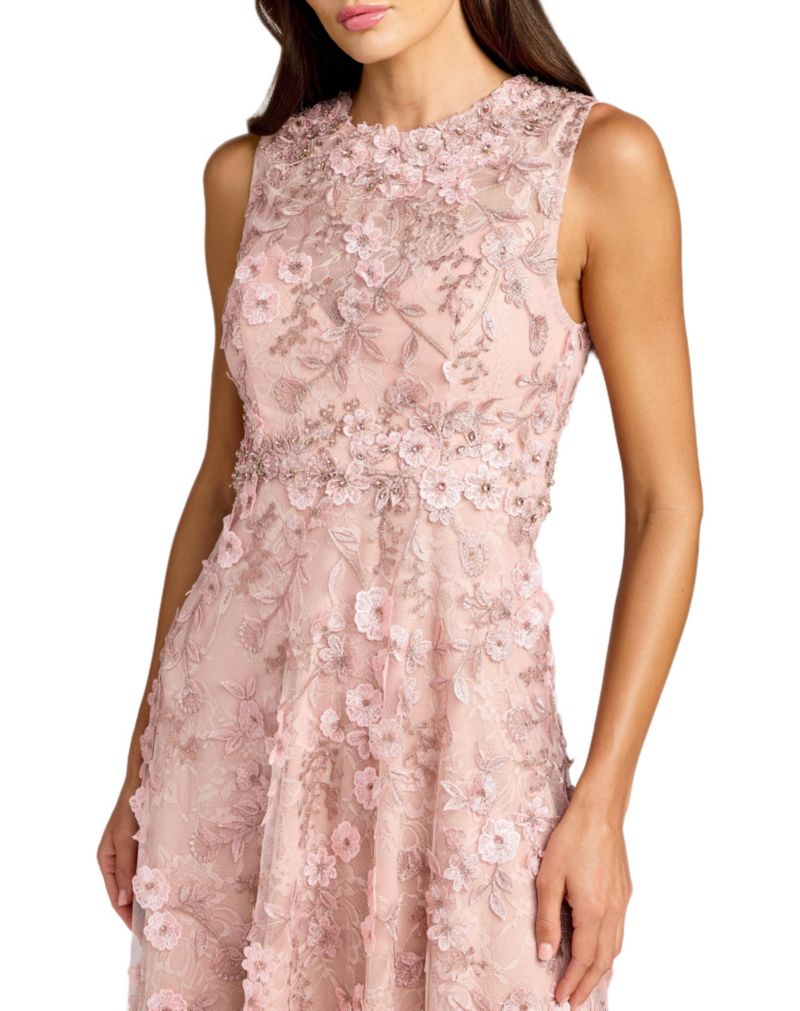 Petite Floral Embroidered High Neck Midi Dress