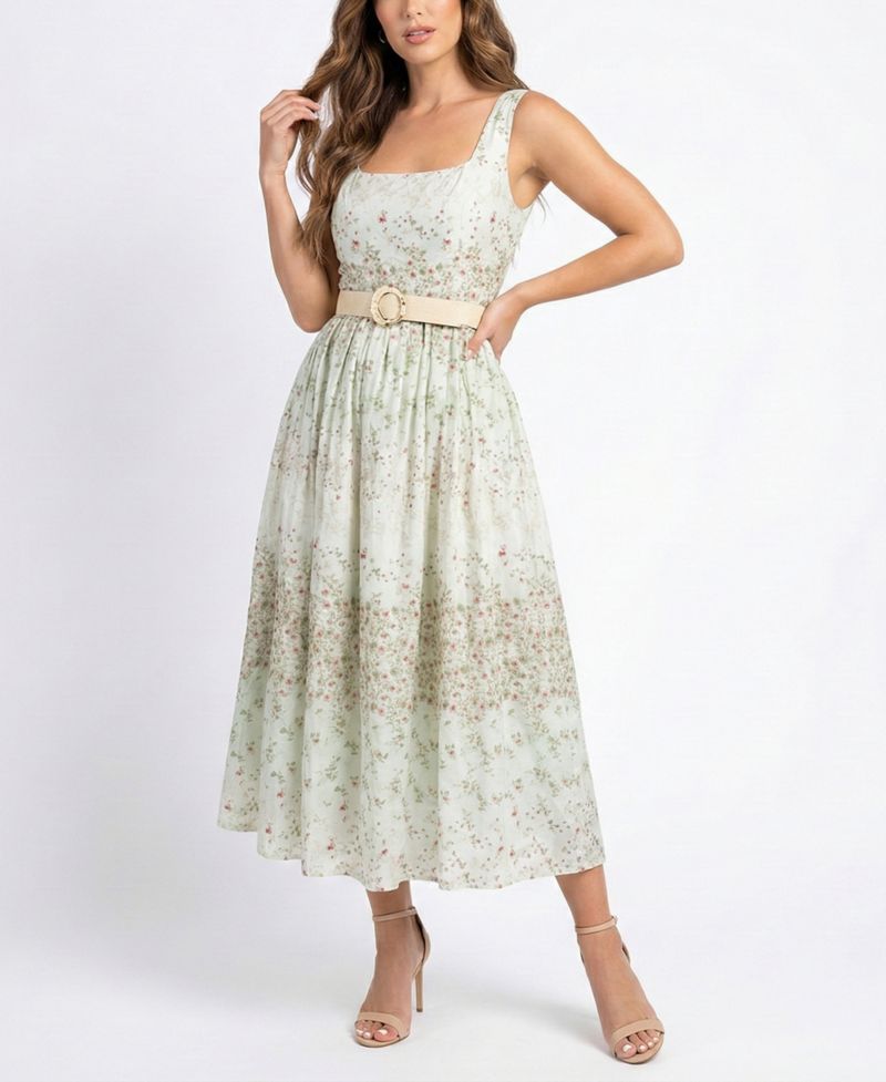 Petite Scoop Neck Belted Dress