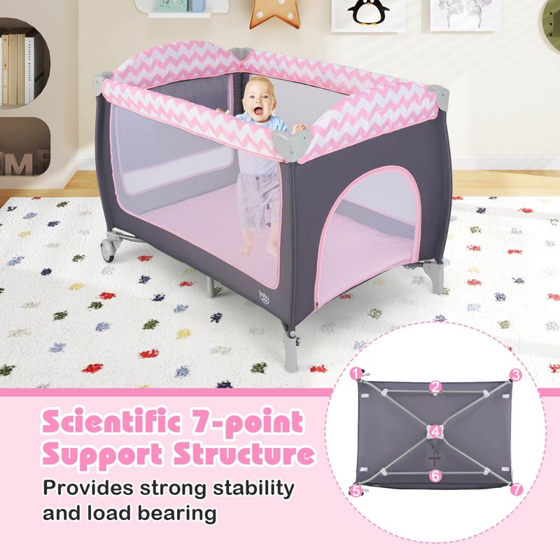 3 in 1 Baby Playard Infant Nursery Center w/ Zippered Door Mint