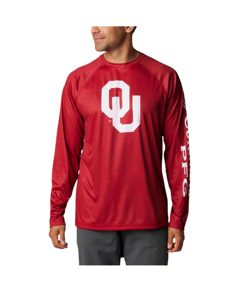 Men's Crimson Oklahoma Sooners PFG Terminal Tackle Omni-Shade Raglan Long Sleeve T-shirt