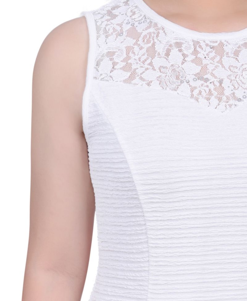 Petite Two Piece Novelty Knit and Lace Dress Set