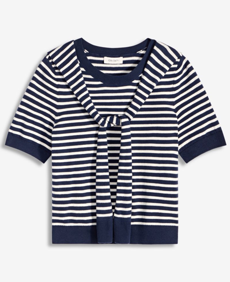 Women's Stripe Tie-Front Sweater Tee