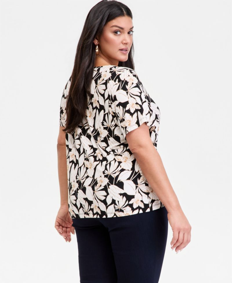 Plus Size Printed Short-Sleeve Top