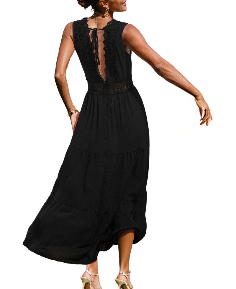 Women's Little Details Lace V-Neck Tiered Maxi Dress