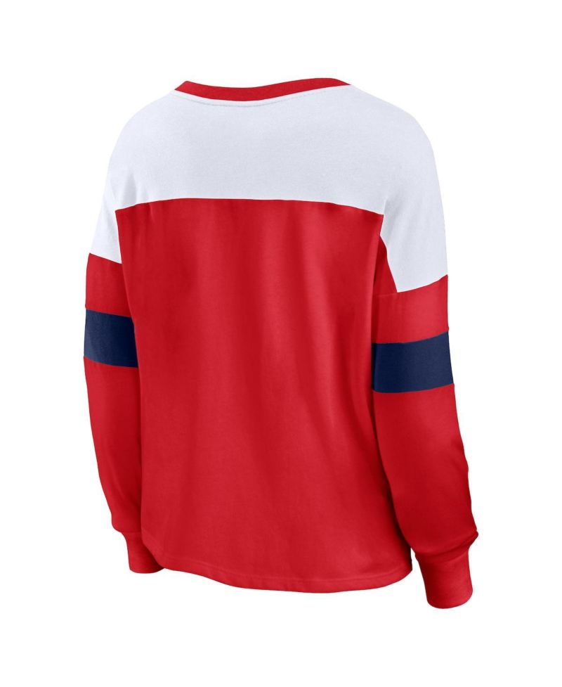 Women's Red, White St. Louis Cardinals Even Match Lace-Up Long Sleeve V-Neck T-shirt
