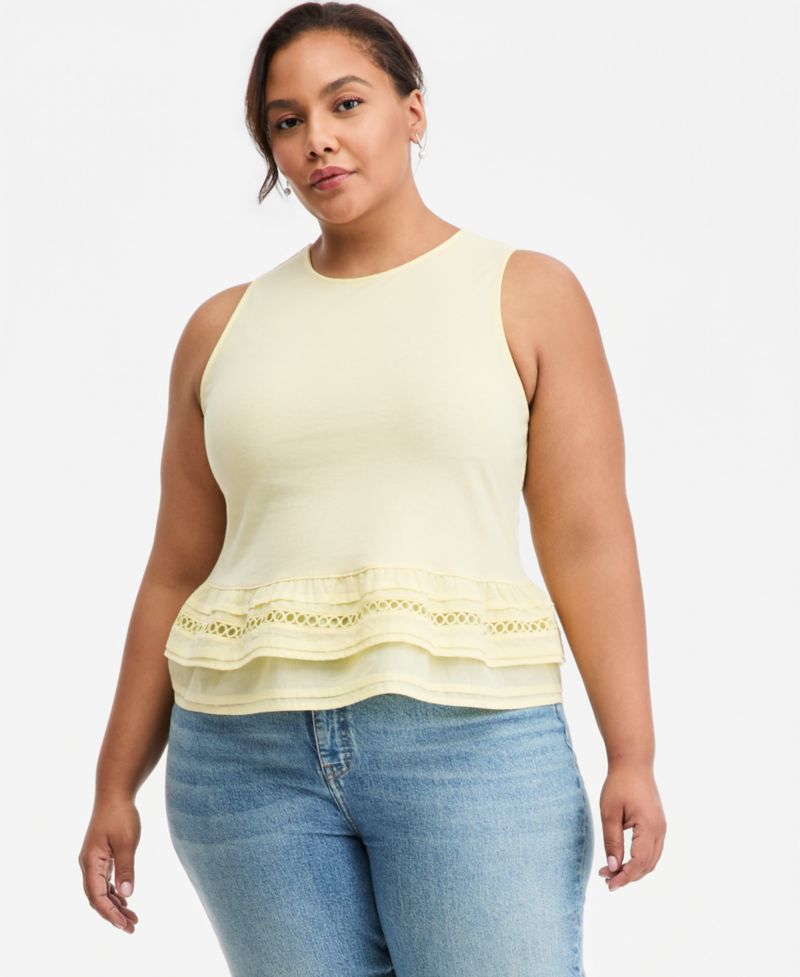 Trendy Plus Size Ruffle-Hem Square-Neck Tank