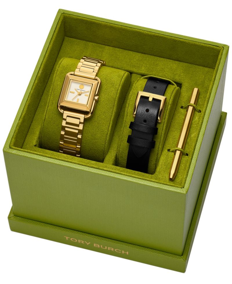 Women's The Kira Square Small Gift Set Quartz Three-Hand Gold Stainless Steel, 19mm