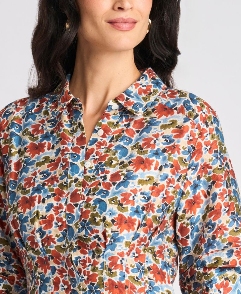 Women's Floral-Print Short-Sleeve Midi Shirt Dress, Created for Macy's