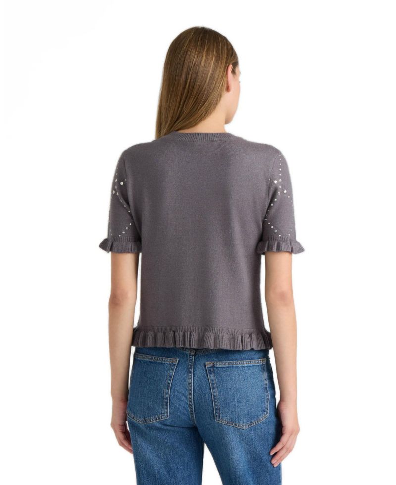 Women's Short-Sleeve Crewneck Ruffled Sweater