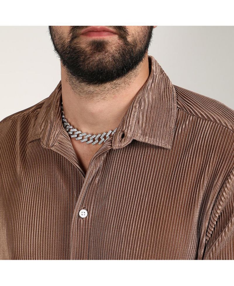 Men's Mocha Brown Pleat-Creased Shirt
