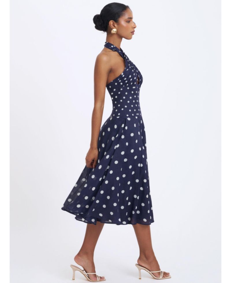 Women's Nuri Polka-Dot Halter A-Line Midi Dress