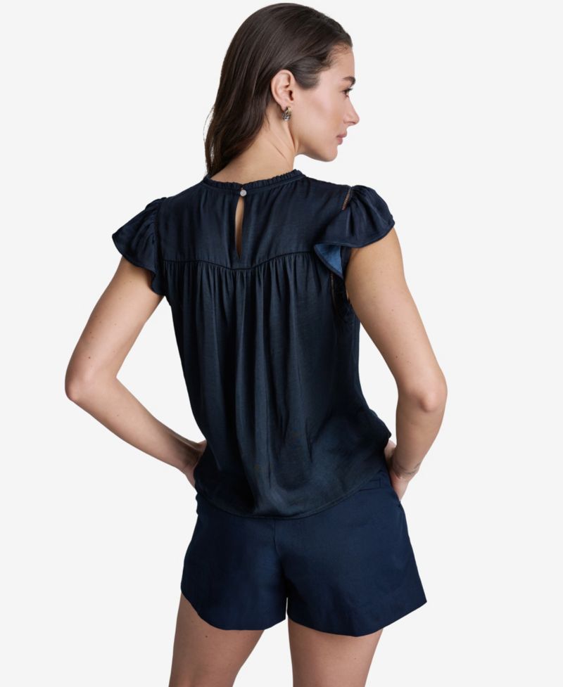 Women's Flutter-Sleeve Crewneck Blouse