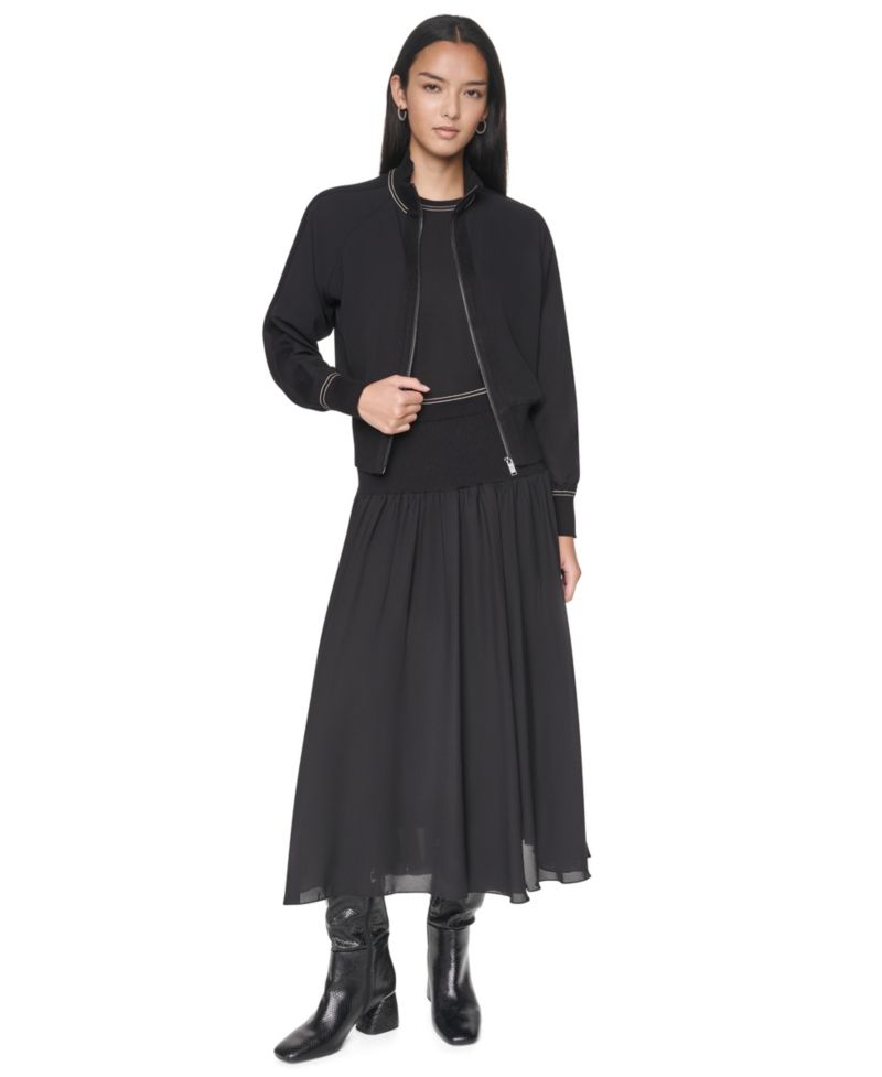 Women's Lightweight Mixed-Media Contrast-Stitch Jacket