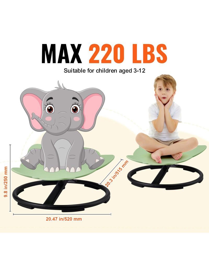 Ages 3+ 360&deg; Spin Sensory Elephant-Shaped Swivel Chair