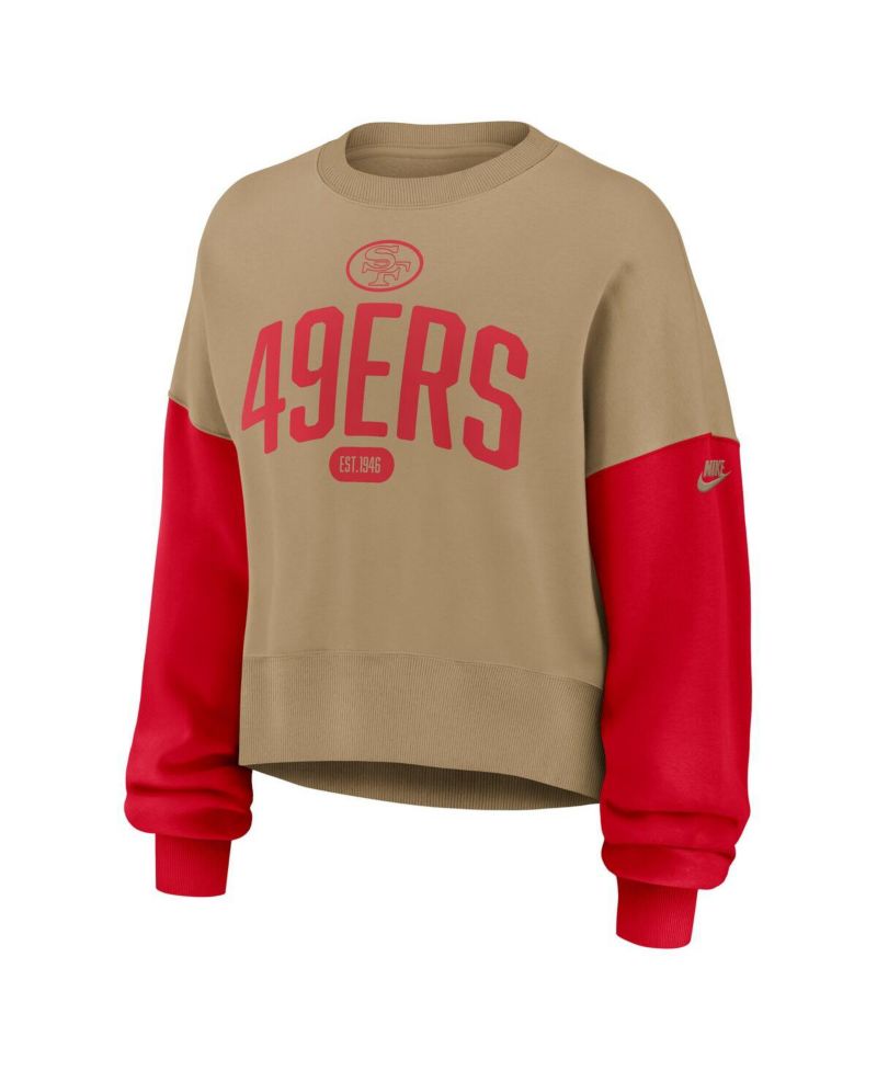 Women's Tan San Francisco 49ers Oversized Rewind Pullover Sweatshirt
